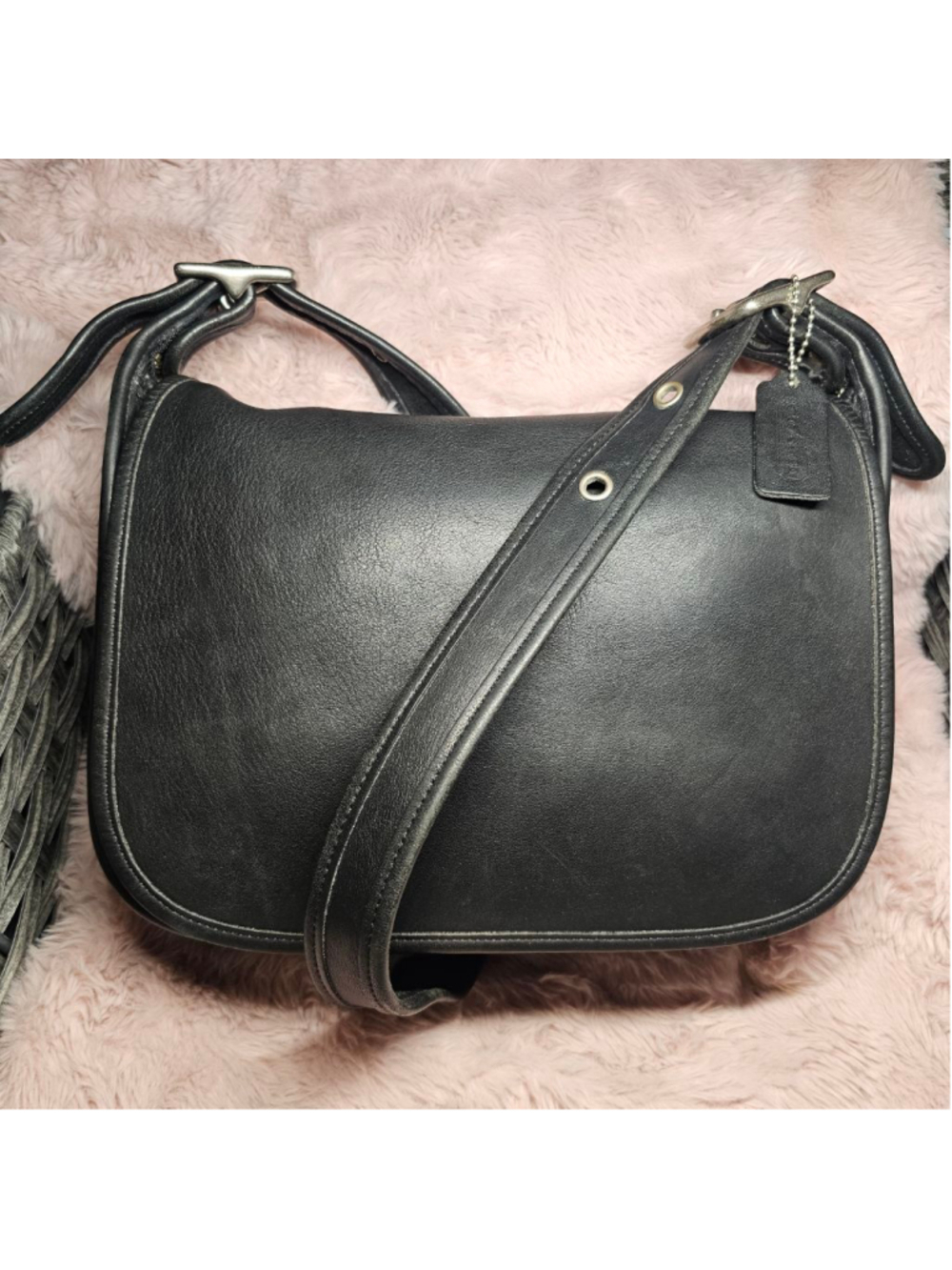RARE Vintage Coach Black Leather silver Patricia's Legacy Flap Crossbody #9951